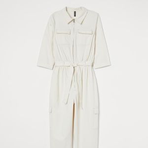 H&M DIVIDED White Belted Cargo Zip Up Cotton Jumpsuit Romper